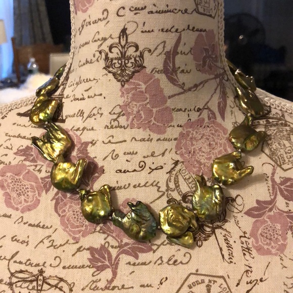 Choker green coin baroque pearls - Picture 2 of 4